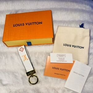 Luxury Keychain- White Monogram Key Ring Strap- New w/paperwork-box & bag